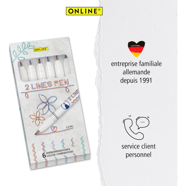 Feutres - Deux pointes - Pointe fine - 6 combinaisons de couleur - Online - 2 lines Pen