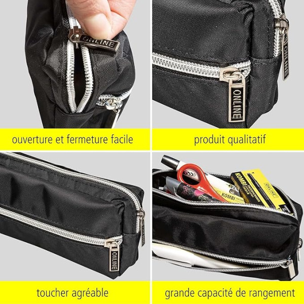 Trousse - 2 compartiments - Noir - 20cm - Scolaire - Online