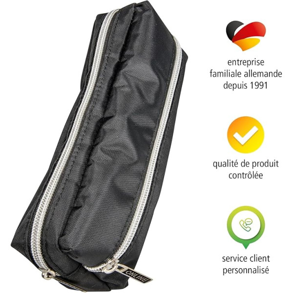 Trousse - 2 compartiments - Noir - 20cm - Scolaire - Online