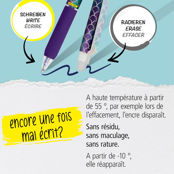 Stylo gel - Encre bleue effaçable - Rechargeable - Pointe moyenne - Avec gomme - Online MagiXX
