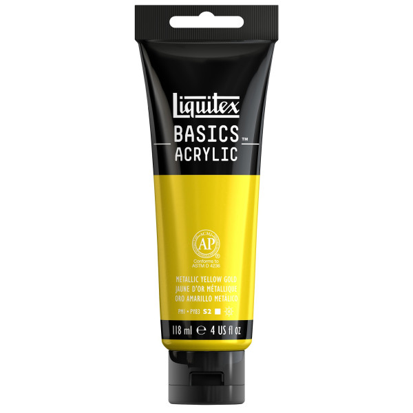 photo-Peinture acrylique - Jaune d'or métallique - Liquitex Basics acrylic - Tube 118ml