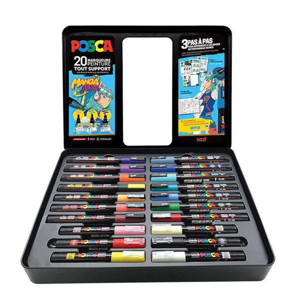 photo-Marqueurs - Feutres - POSCA - Mallette Manga Hero - 20 couleurs - Tout support