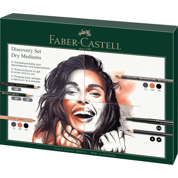photo-Coffret dessin - Faber-Castell - Crayons Polychromos, Pitt pastell, charbon + accessoires