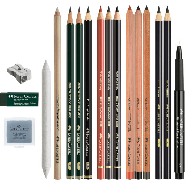 Coffret dessin - Faber-Castell - Crayons Polychromos, Pitt pastell, charbon + accessoires