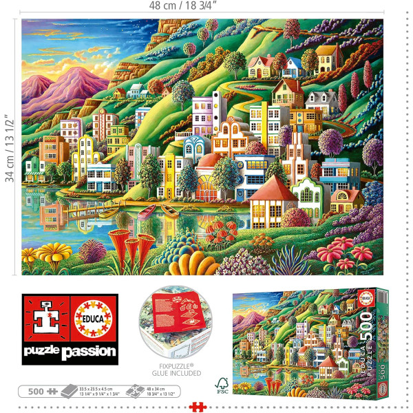 Puzzle - Le port caché coloré - 500 pièces - Dès 11 ans - 48x34cm - Educa