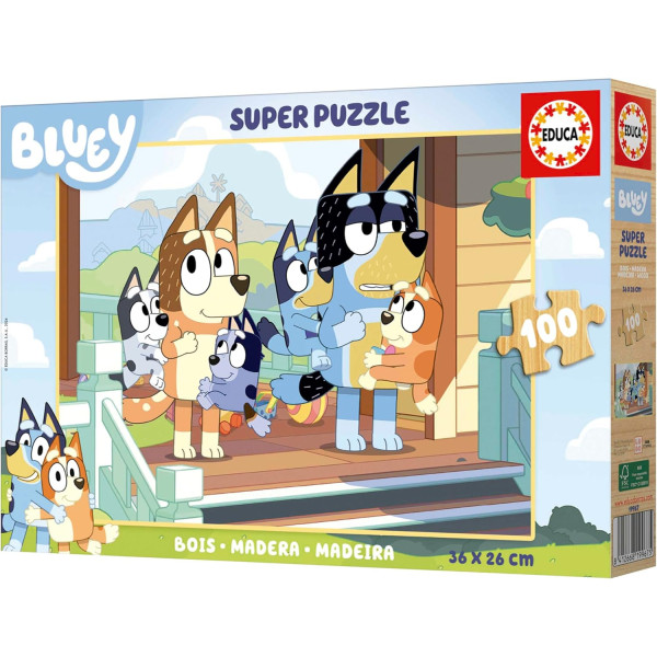 Puzzle - Bluey - 100 pièces - Pièces en bois - Dès 5/6 ans - 36x26cm - Educa