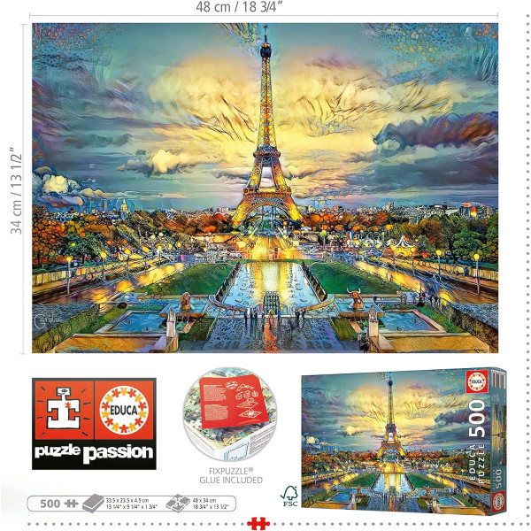 Puzzle - Tableau Tour Eiffel - 500 pièces - Dès 11 ans - 48x34cm - Educa