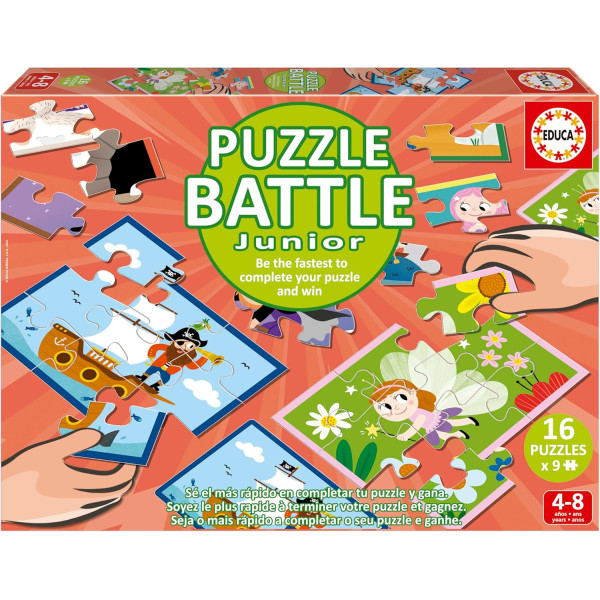 photo-Jeu de société - Puzzle battle junior - Dès 4 ans - 16 puzzles de 9 pièces - Educa