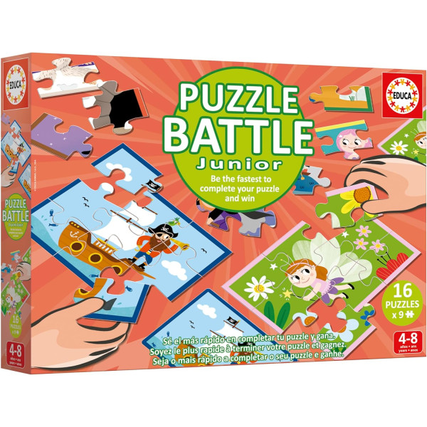 Jeu de société - Puzzle battle junior - Dès 4 ans - 16 puzzles de 9 pièces - Educa