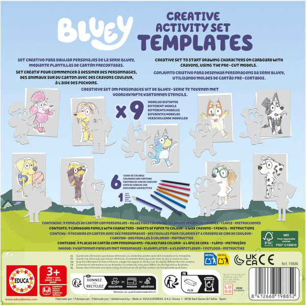 Jeu créatif - Bluey - Dessin et coloriage - 9 modèles + 6 crayons de couleur - Educa