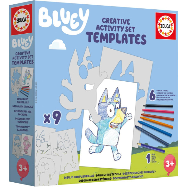Jeu créatif - Bluey - Dessin et coloriage - 9 modèles + 6 crayons de couleur - Educa