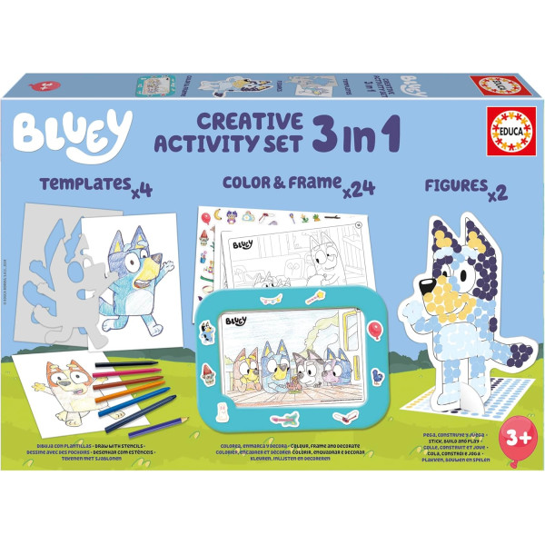 photo-Jeu créatif - Bluey - Coloriage, collage - 6 modèles + gommettes + crayons - Dès 3 ans