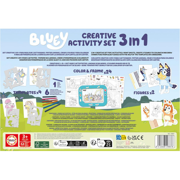 Jeu créatif - Bluey - Coloriage, collage - 6 modèles + gommettes + crayons - Dès 3 ans