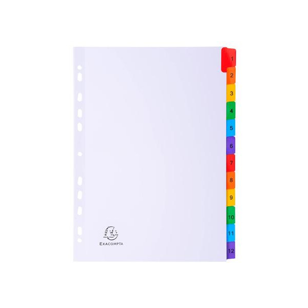 Intercalaires - Pour classeur - 12 positions numérotées 1 à 12 - A4 - Carton rigide blanc - Exacompta