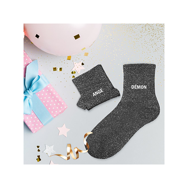 Chaussettes - Femme - Noir avec paillettes - Ange - Démon - Taille 36/42 - Humour - Cadeau