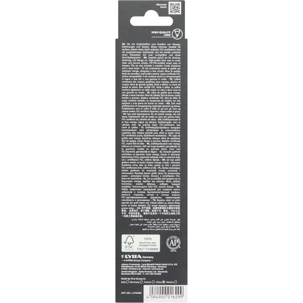 Crayons graphite - 6 modèles - 4H,3H,2H,H,F et HB - Gomme + taille-crayon - Lyra