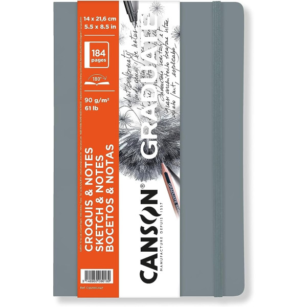 photo-Carnet - Croquis et notes - 14x21,6cm - 184 pages - 90g - Couverture souple grise - Blanc - Canson Graduate