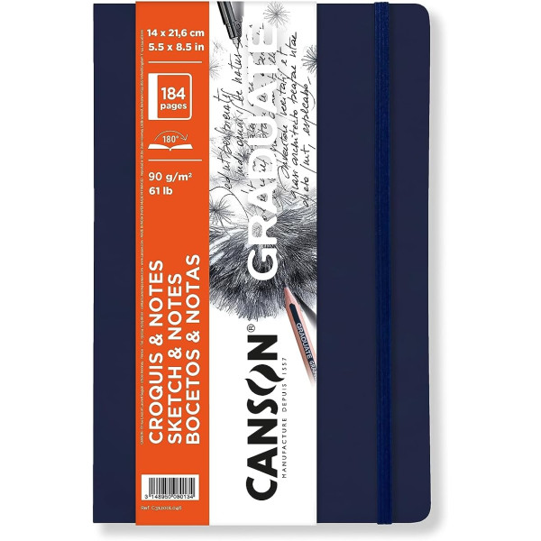 photo-Carnet - Croquis et notes - 14x21,6cm - 184 pages - 90g - Couverture souple - Bleu - Canson Graduate
