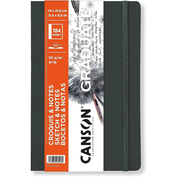 photo-Carnet - Croquis et notes - 14x21,6cm - 184 pages - 90g - Couverture souple - Gris foncé - Canson Graduate