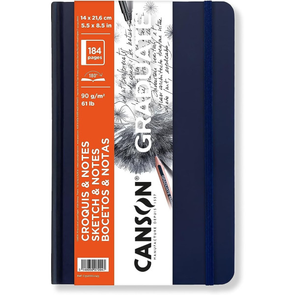 photo-Carnet - Croquis et notes - 14x21,6cm - 184 pages - 90g - Couverture rigide - Bleu - Canson Graduate