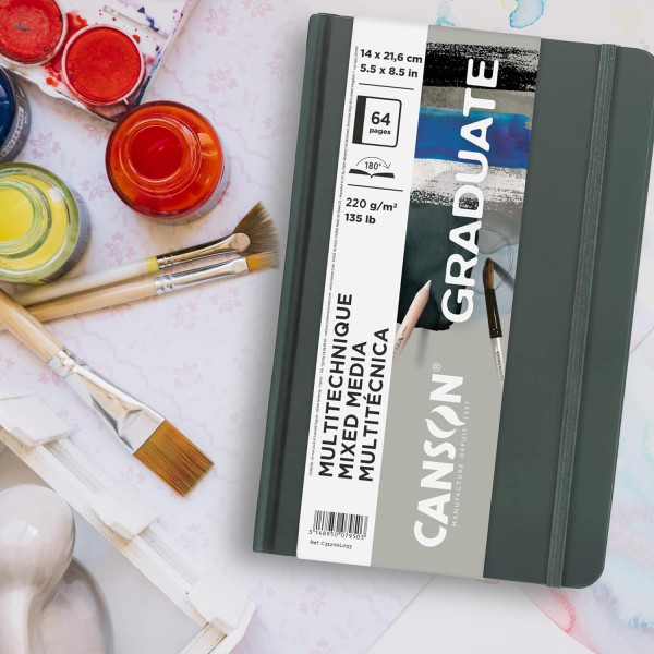 Carnet - Multi techniques - 14x21,6cm - 64 pages - 220g - Couverture rigide - Gris foncé - Canson Graduate