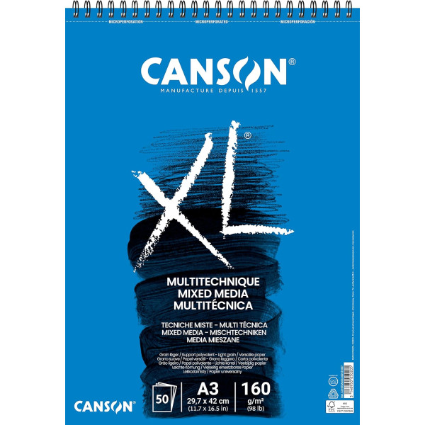photo-Bloc - Multi techniques - A3 - Spirale - 30 feuilles - 160g - Grain léger - Canson XL