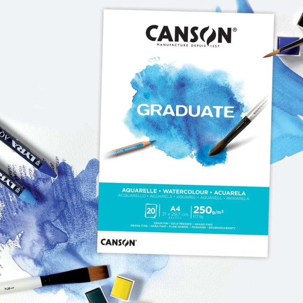 Bloc - Aquarelle - A4 - 20 feuilles - 250g - Grain fin - Canson Graduate