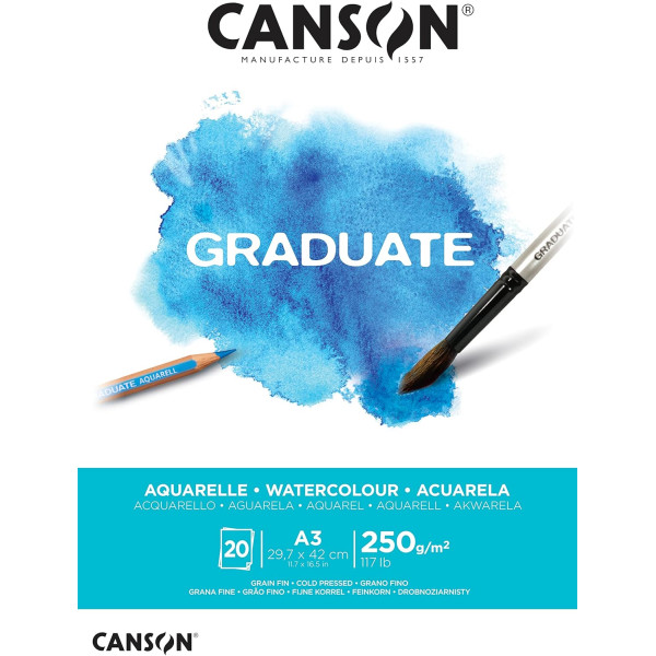 phoot-Bloc - Aquarelle - A3 - 20 feuilles - 250g - Grain fin - Canson Graduate