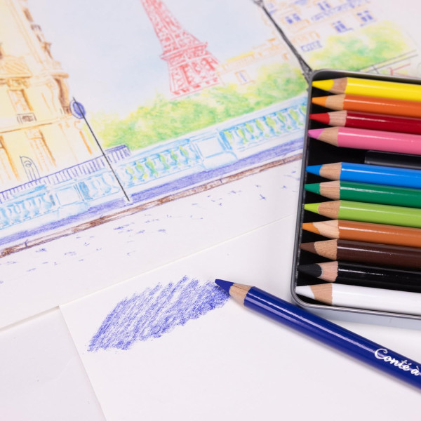 Crayons pastel - Boîte métal de 12 couleurs - Dessin - Esquisse - Conté à Paris