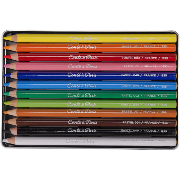 Crayons pastel - Boîte métal de 12 couleurs - Dessin - Esquisse - Conté à Paris