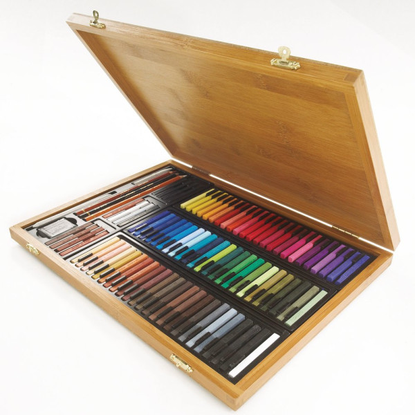 photo-Carrés couleur - Coffret en bambou de 84 couleurs + accessoires - Conté à Paris