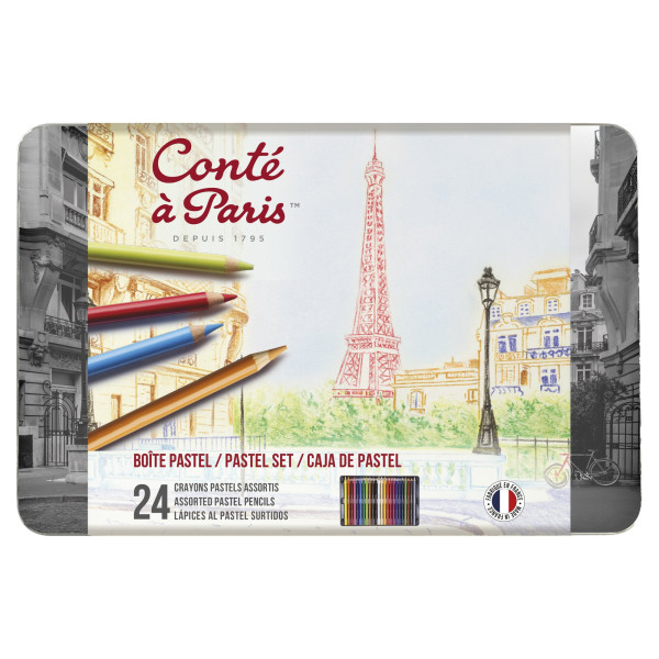 photo-Crayons pastel - Boîte métal - Assortiment de 24 couleurs - Conté à Paris