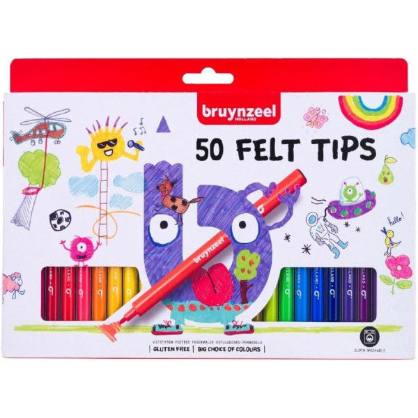 photo-Feutres de coloriage - Dessin - Enfant - 50 couleurs - Pointe solide - Bruynzeel