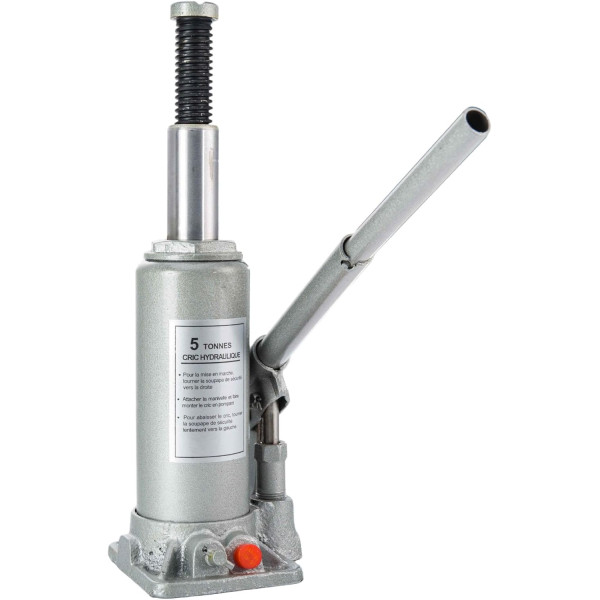 Cric bouteille hydraulique - Jusqu'à 5 tonnes - Acier - Levage facile d'une voiture