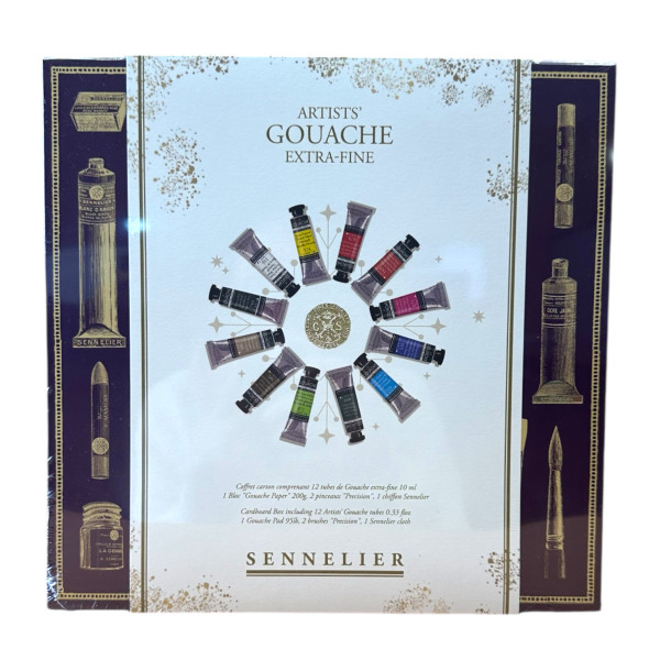photo-Gouache extra-fine - Coffret 12 couleurs + 1 bloc + 2 pinceaux + chiffon - Sennelier