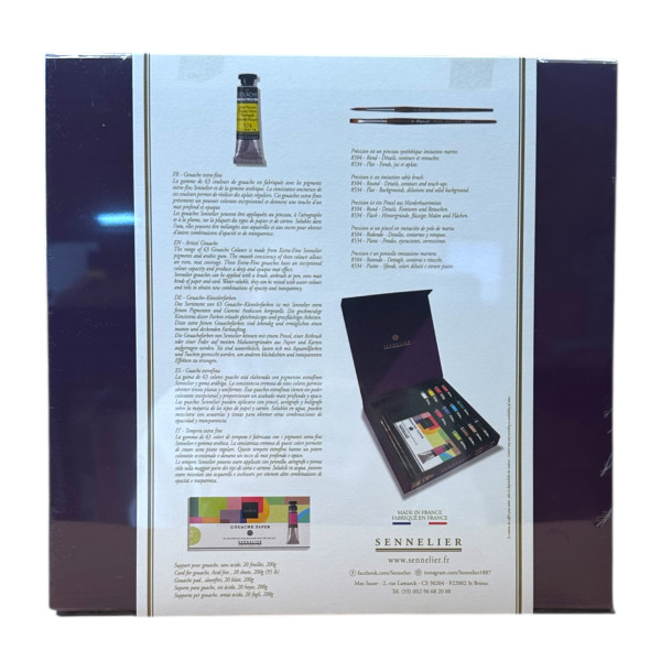 Gouache extra-fine - Coffret 12 couleurs + 1 bloc + 2 pinceaux + chiffon - Sennelier