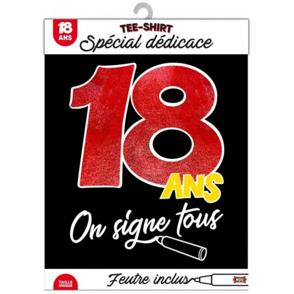 T-shirt à dédicacer - Anniversaire 18 ans - Avec feutre inclus - Taille unique