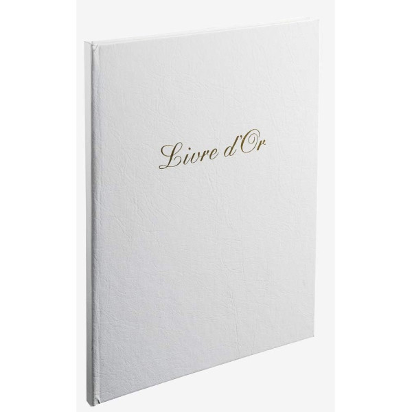Livre d'or - 27x22cm - Couverture simili cuir - Blanc - Tranche or - 100 pages blanches