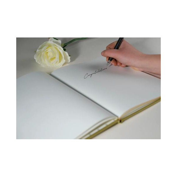 Livre d'or - 27x22cm - Couverture simili cuir - Blanc - Tranche or - 100 pages blanches