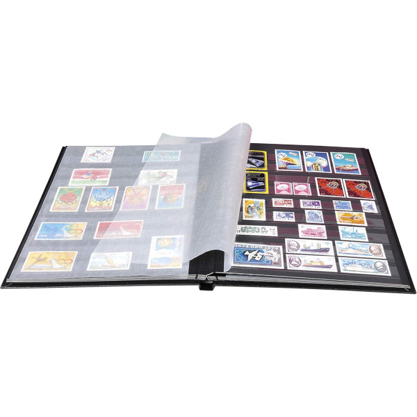 Album de timbres - Philatélie - 30,5x22,5 - Simili cuir - Noir - 64 pages - Collection timbres