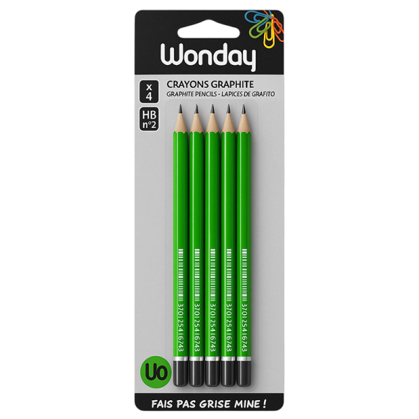 photo-Crayons graphite - HB - N°2 - Lot de 4 pièces - Bout trempé - Wonday
