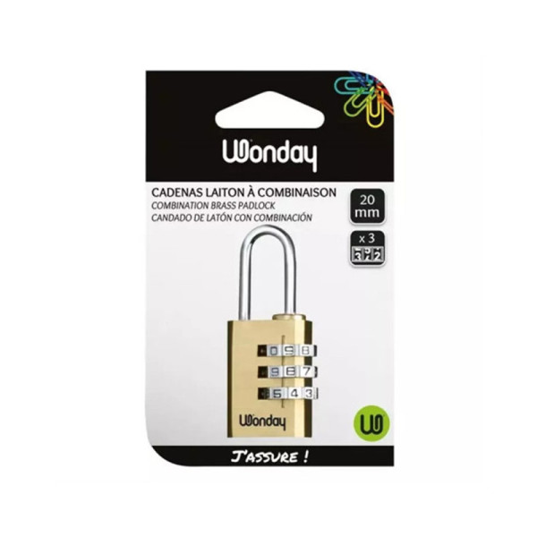 photo-Cadenas - A code - 3 chiffres - Laiton - 20mm - Pour casier, bagage, valise - Wonday