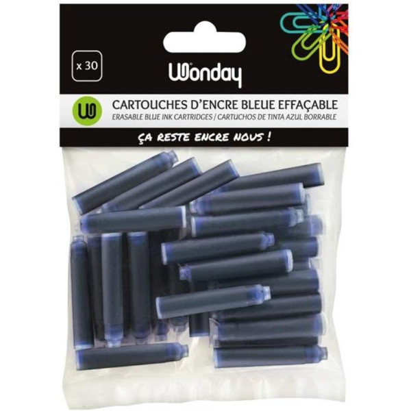 photo-Cartouches d'encre - Courtes - Bleue - Effaçable - Pour stylo roller et plume - 30 pièces