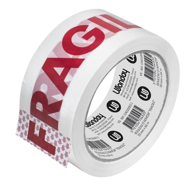 photo-Ruban adhésif - Fragile - Blanc/Rouge - 50mmx66m - Emballage - Expédition - Wonday