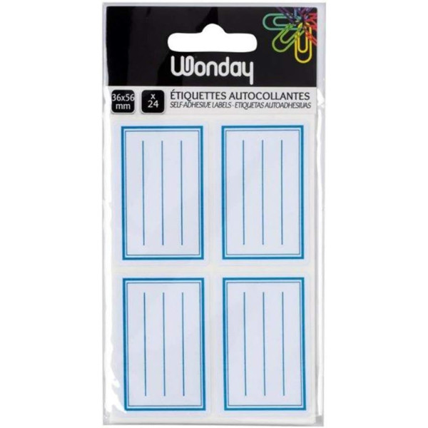 photo-24 étiquettes scolaires - Autocollantes - Avec lignes - 36x56mm - Pour cahier, classeur, livre