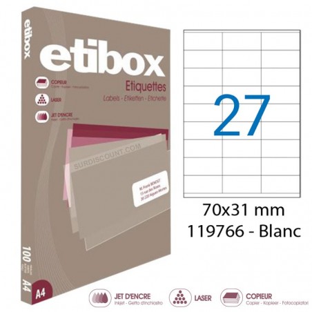 photo-2700 étiquettes - Blanches - 70x31mm - Etibox - Apli - 119766 - Copieur, laser, jet d'encre