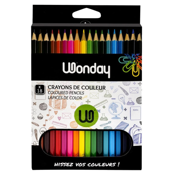 photo-Crayons de couleur - Coloriage - Scolaire - 18 couleurs - Corps en bois - Wonday