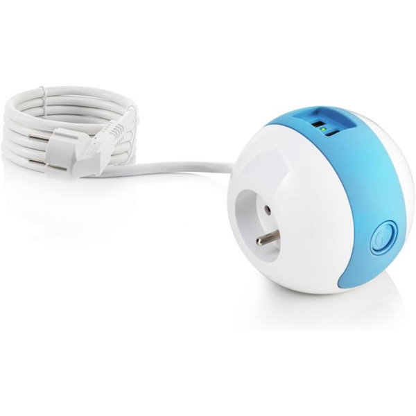 photo-Multiprise - Ronde - 3 prises + 2 USB - 1,50m câble - Design innovant - Wattball