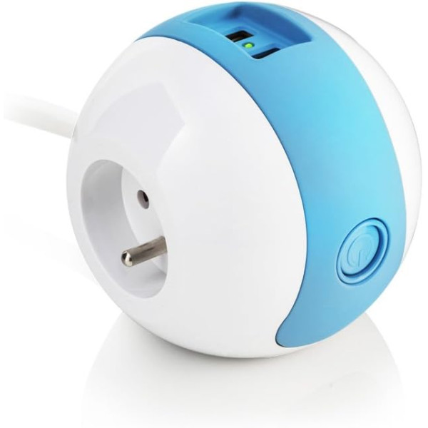 Multiprise - Ronde - 3 prises + 2 USB - 1,50m câble - Design innovant - Wattball