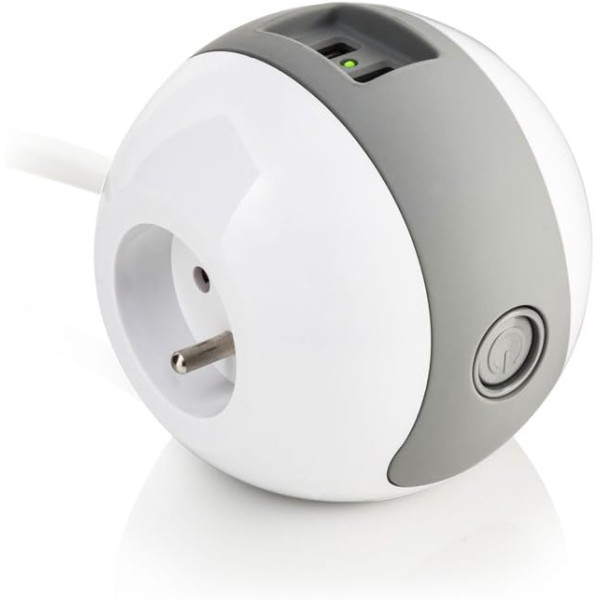 Multiprise - Ronde - 3 prises + 2 USB - 1,50m câble - Design innovant - Wattball